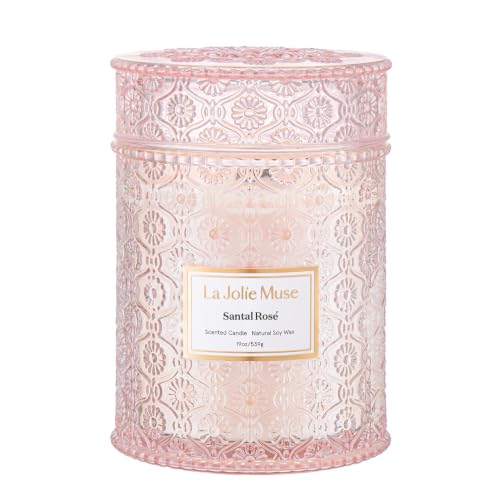 LA JOLIE MUSE Santal Rosé Scented Candles for Home, 19 oz Natural Soy Wax