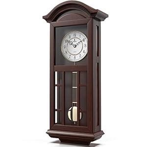 Pendulum Wall Clock – 27 inch Wooden Hanging Grandfather Wall Clock with Pendulum – Real Wood, Quiet, Non-Chiming & Battery Operated for Living Room Decor, Office & Home Décor Gift