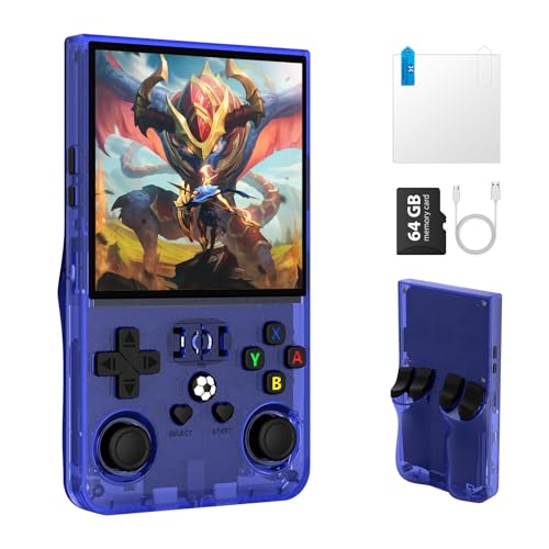 Image of R36MAX Retro Handheld Game Console, Retro Gaming Console 4.0'' IPS HD Screen, Portable Video Game Console with Open Linux System & 4000mAh Battery (Blue 64GB)