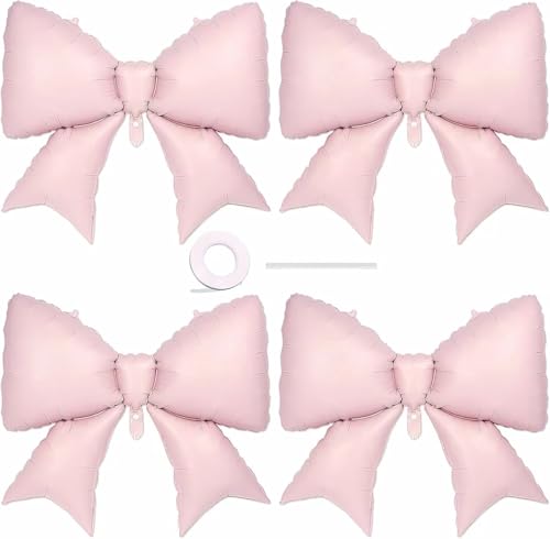 4Pcs Giant Pink Bow Balloons 38 Inch for Themed Party Decorations Elegant Coquette Birthday Decorations for Women Bachelorette Bridal Engagement Wedding Anniversary Party Supplies (Pink Bow Set)