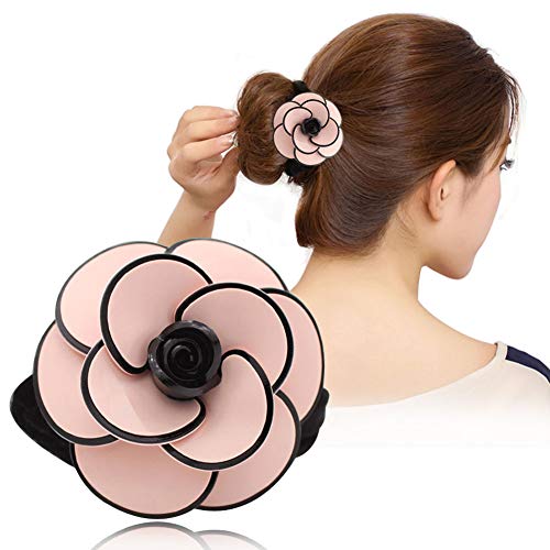 Go and Crab Ponytail Holders - Classic French Design Hair Accessory - Women's Elastic Hair Ties Rope Band - Camellia Flo
