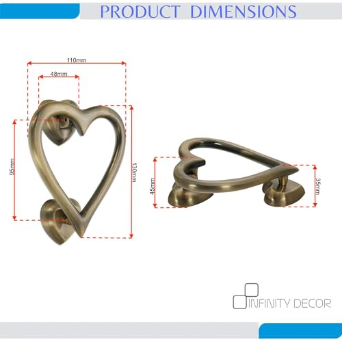 Infinity Decor Türklopfer in Herzform aus antikem Messing – hochwertiger massiver Messing-Türklopfer für Eingangstür, Tor, Möbel