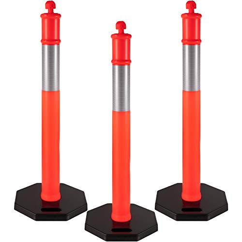 VEVOR Poste de Aparcamiento de PE + Goma, Bolardos de Tráfico Duraderos Paquete de 3, Barrera de Aparcamiento Naranja Pública, 6 kg de Cada Una, Base Goma de 42 x 42 cm, Altura 110 cm, Diámetro 10 cm