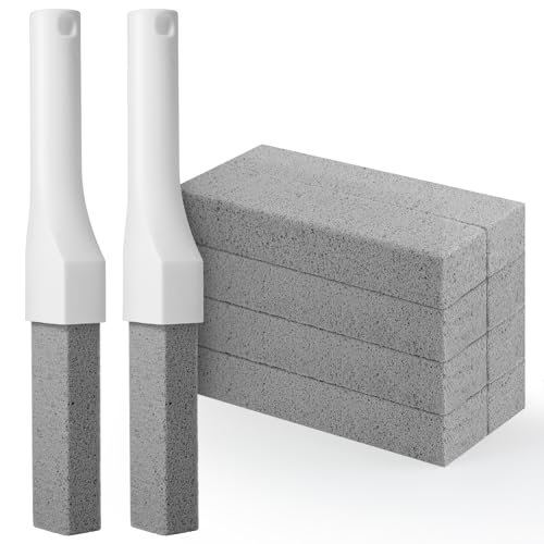 8 Pack Pumice Stone Toilet Bowl Cleaner with Long Handle - Replaceable Toilet Pumice Stone Equipped with 2 Handles and 8 Floating Stones for Cleaning Toilets Bathtubs Grills Swimming Pools Sinks
