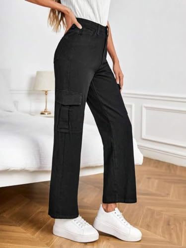 Image of KOTTY Women's Solid High Rise Relaxed Fit Cargo Jeans