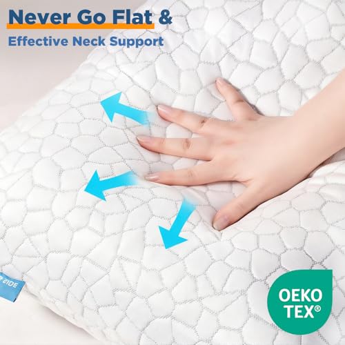 Cooling Bed Pillows for Sleeping 2 Pack Shredded Memory Foam Pillows Adjustable Cool Pillow for Side Back Stomach Sleepers Luxury Gel Pillows Queen Size Set of 2 with Washable Removable Cover