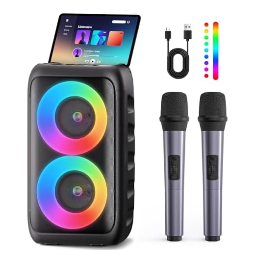 Cassa bluetooth Portatile Heebuke - Karaoke, altoparlante Bluetooth portatile, con 2 microfoni wireless, sistema PA per adulti e bambini con luci, professionale