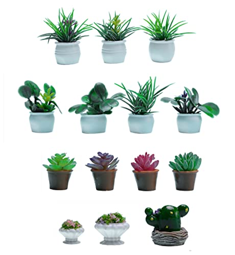 Succuna 14Pcs Miniature Dollhouse Plants Artificial Mini Potted Flowers Model Miniature Bonsai For 1 12 Scale Doll House Garden Decorations #TOP2