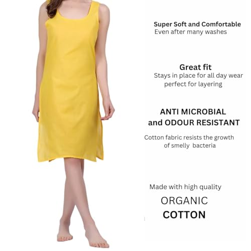 Image of Women's Sleeveless Cotton Inner Slip Dress Round Neck Soft Comfortable Fit Full Length Camisole Innerwear Summer top Undergarment for Girls
