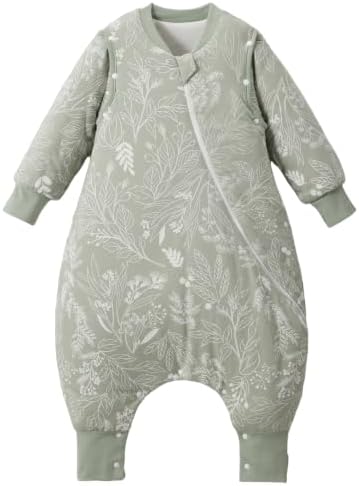 Duomiaomiao Baby 2.5 TOG Schlafsack mit Füßen 100% Baumwolle - Herbst/Winter Schlafsack mit abnehmbaren Ärmeln, Schweißableitend & Atmungsaktiv 3-4 Jahre (Grünpflanzen)