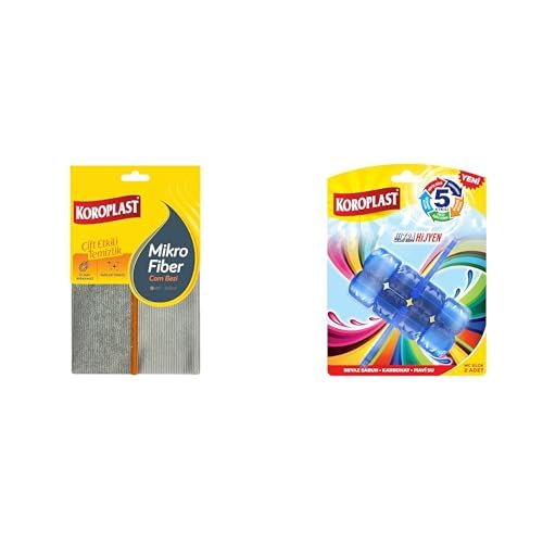 Koroplast Seti | Mikrofiber Cam Bezi Tekli, x1 + 5 Etkili WC Blok 2'li Beyaz Sabun Kokulu x1