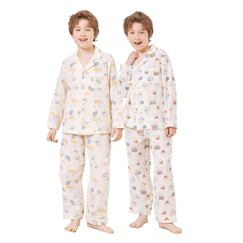2 Pack Boys 100% Cotton Pajamas Set Kids Button Down Pjs Soft Long Sleeve Sleepwear 2T-10 Years