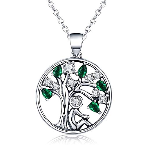 Collier arbre de vie argent 925 et pendentif vert clair haute joaillerie mode