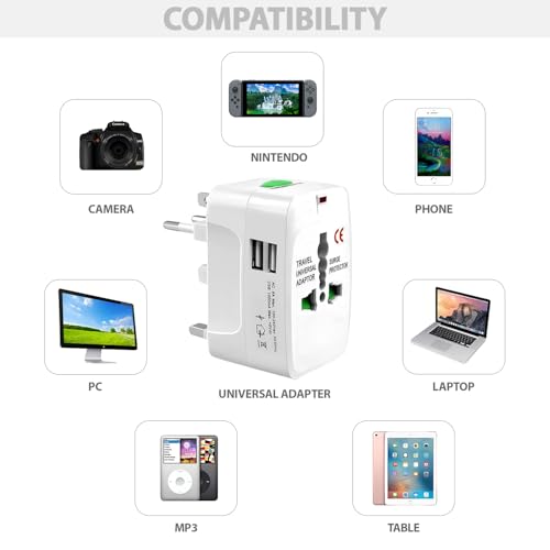 Image of GIGAWATTS Universal Travel Adapter with Dual USB Fast Charging Port All in One Multipurpose and Multi Type Worldwide Power Outlet AC /DC 6A /5V Ports Portable for International Travelling (1Pc, White)