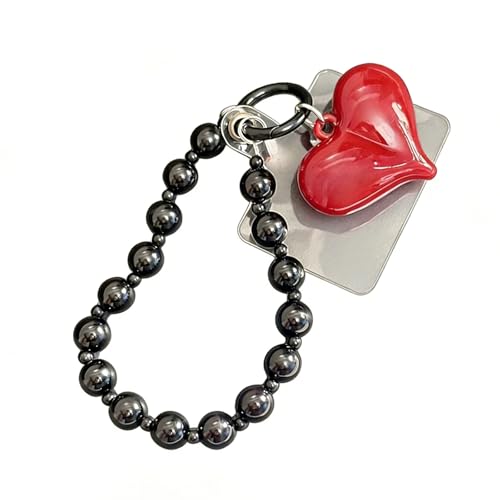 Jafaharug Roter Herz-Phone Charm con Catenina di Perle, Catenina Corta