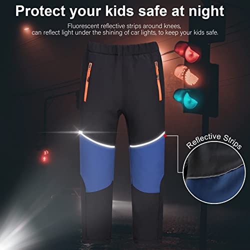 Asfixiado Kids Boy's Youth Snow Ski Waterproof Fleece Lined Hiking Pants, Girls Softshell Winter Windproof Insulated Snowboard Pants #1510-Black/Dark Blue-L #TOP3