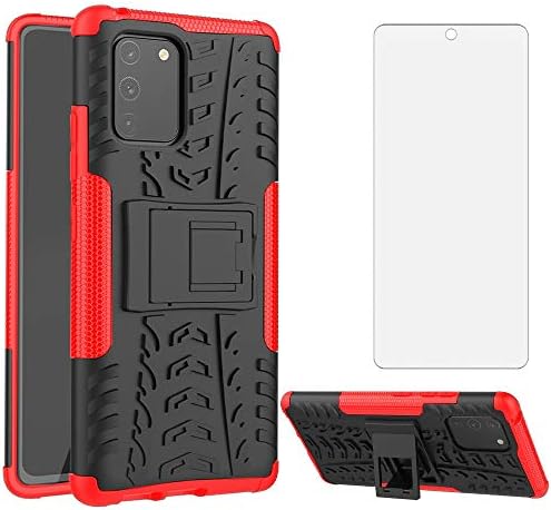 Phone Case for Samsung Galaxy S10 Lite with Tempered Glass Screen Protector Cover Stand Kickstand Hard Rugged Hybrid Protective Cell Accessories Glaxay S10lite S 10 10s Galaxies A91 Cases Black Red