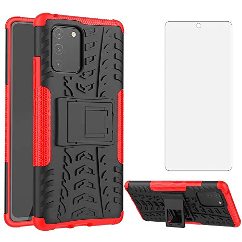 Phone Case For Samsung Galaxy S10 Lite With Tempered Glass Screen Protector Cover Stand Kickstand Hard Rugged Hybrid Protective Cell Accessories Glaxay S10Lite S 10 10S Galaxies A91 Cases Black Red #TOP4