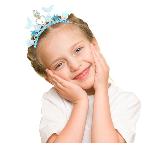 Diadema azul para fiesta infantil con pedrería marina accesorio de pelo 6