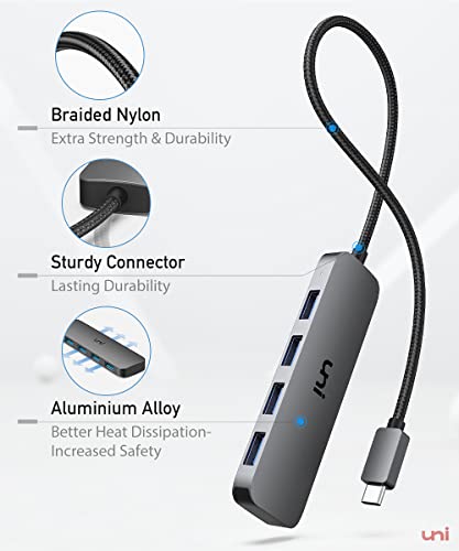 image for uni USB C to USB Hub 4 Ports 2ft, Sturdy Braided USB Type C to USB Ada
