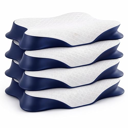 Image of CUSHIO Cervical Butterfly Pillow - Orthopedic Memory Foam for Neck & Shoulder Pain Relief | Contour Pillow with Arm Rest | Dual Height Design for Side & Back Sleepers (Pack of 4)