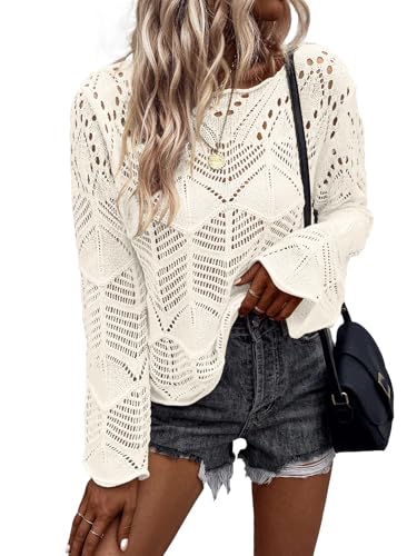 Allimy Womens 2024 Long Sleeve Sheer Hollow Out...