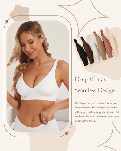Image of Deep V Bra Padded Bralettes for Women 2 Pack - Low Cut Bras for Deep V Neck Wireless Push Up Bralette Comfort A-D Cups