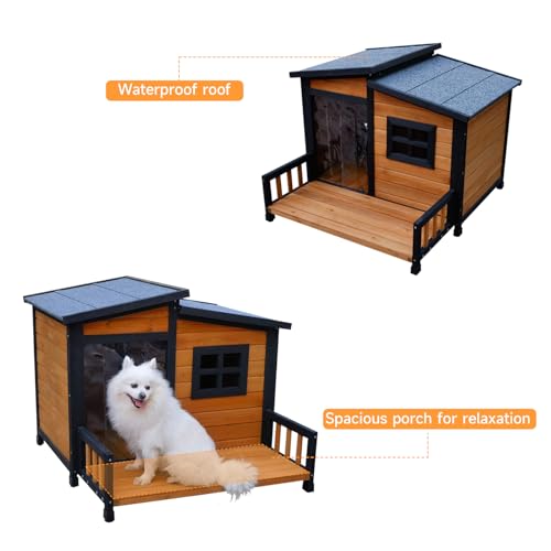 Large Indoor Outdoor Dog House,Wood Insulated Dog House,Weatherproof Outside Shelter with Elevated Floor,Easy to Assemble(39.3" L x 37.5" W x 30" H) - Image 4