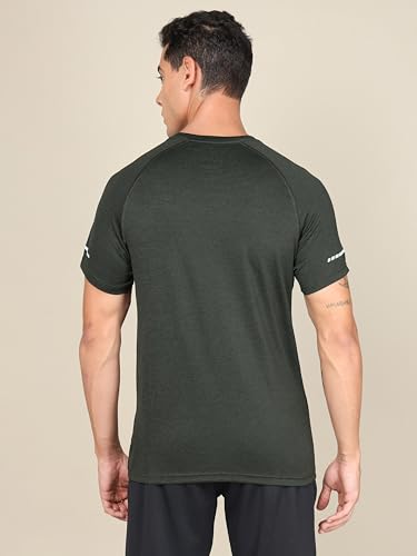 Image of TECHNOSPORT Men's Melange Slim Fit Round Neck T-Shirt Double Cool Raglan Sleeve Slip On Polyester for Gym Running Workout UPF50+ Anti Odour