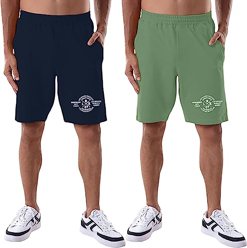 Image of London Hills Shorts Pant for Men Cotton Blend with Side Pockets | Shorts for Men | Half Pant for Man | Shorts' for Mens Stylish | Gym Short's for Man Workout | Boxer Shor'ts for Man's | Green, Navy