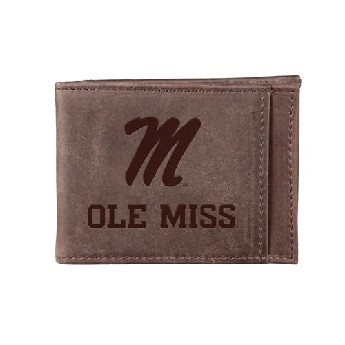 Team Sports America NCAA University of Mississippi Front Pocket Slim Wallet for Men | Minimalist Leather RFID Blocking Bifold Card Holder with Money Clip | Officially Licensed Stamped Logo