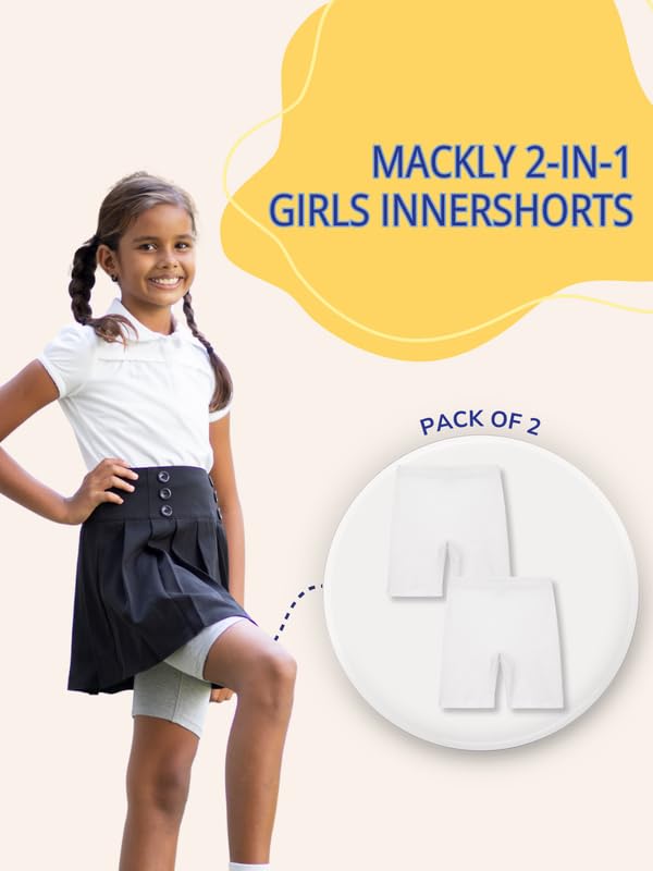 Image of mackly Girls Inner Shorts (Pack of 2) | 2-in-1 Seamless Panty Shorts with Gusset | Soft Breathable Base Layer for Dresses, Skirts