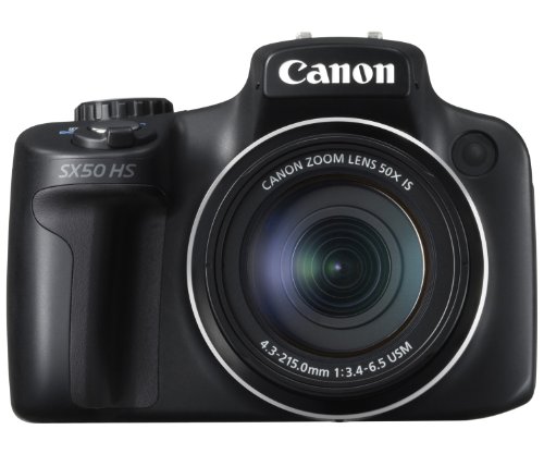 Image of Canon PowerShot SX50 HS 12.1MP Point and Shoot Camera (Black) with 50x Optical Zoom, Memory Card and Camera Case