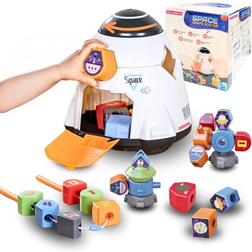 Image of MiniExplorer Premium Montessori Spaceship Toy for Toddlers | Color and Shape Sorting, Stacking & Building Blocks, Lacing Beads Set for Preschool|Gift for 2+ Year Old Boys and Girls, 1 Piece
