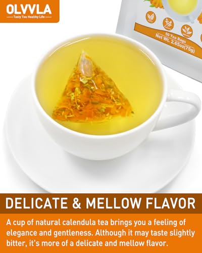Image of Olvvla - Natural Calendula Flowers Tea Bags - 1.5g X 50 Count - Premium Calendula Tea - Non-GMO - Caffeine-free - Dried Calendula Herbal Tea - Rich in Antioxidants & Promote Relaxation
