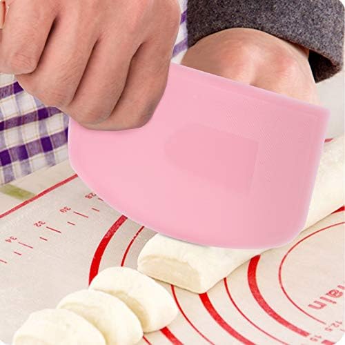 LUTER 2Pcs 4.72x3.74 Inch/12x9.5cm Dough Scraper Plastic Pastry Cutter Bowl Scrapers Dough Bread Cutters Multipurpose Kitchen Tool for Cake Decorating Baking (Pink, White)