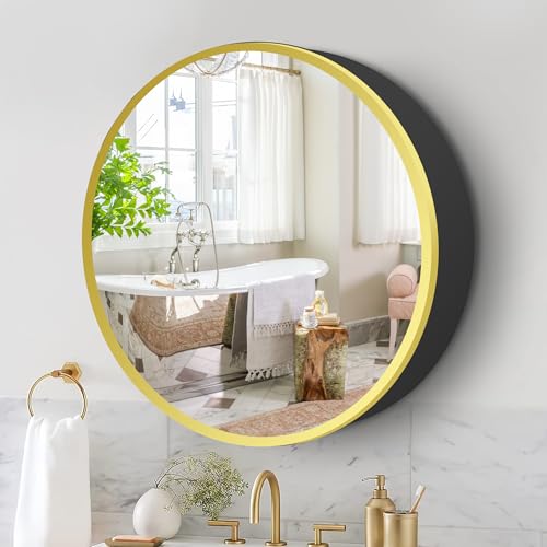 Movo Medizinschrank, rund, 61 x 61 cm, Badezimmerschrank, Spiegel, runder Aufbewahrungsschrank, Oberflächenmontage, Gold