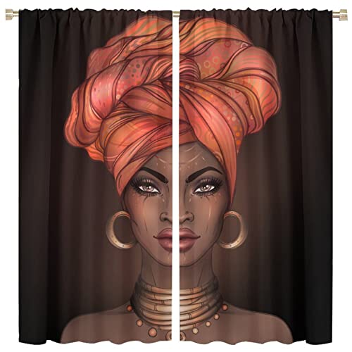 Beautiful African Woman Curtain Ethnic Tribe Black Girl Room Decor for Living Room Dining Children's Room Bedroom Blackout Rod Pocket Printed Window Drapes 84x84in