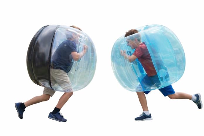 HearthSong Inflatable Bumper Balls for Kids 2-Pack Wearable Bubble Bumpers 47.5-Inch Outdoor Body Bouncers for Backyard Play Parties Tumbling and Active Family Fun