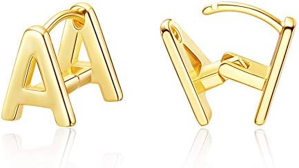 Chunky Initial Hoop Earrings for Women 14K Gold Plated Letters A Initial Earrings for Girls Valentine's Day Gift for Women