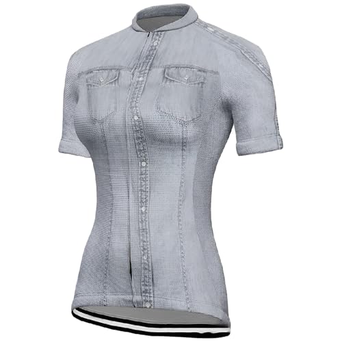Mateju Maillot Ciclismo para Mujer, Estampado de Mezclilla Ropa Ciclismo Exterior Cómodo Transpirable, Verano Secado Rápido Camisetas Manga Corta Hombre, Camiseta Mujer Elástico (Gris,XXL)