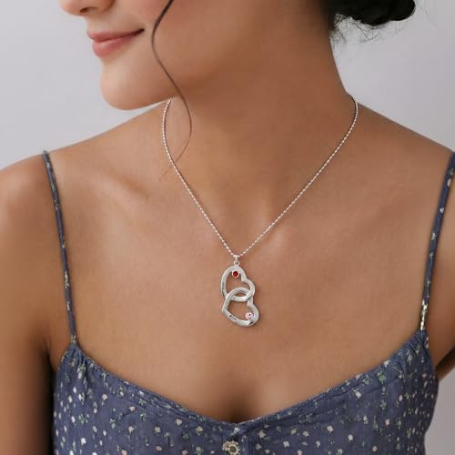 Image of TRUESILVER ACPL 925 Sterling Silver Personalized Name Necklace for Women | Custom Engraved Couple & Family Pendant | Heart Circle & Russian Ring Necklaces | Gift for Anniversary Birthday Wedding