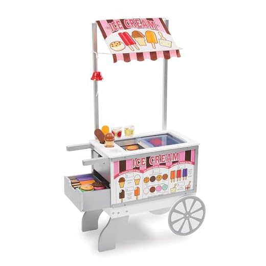 Melissa & Doug Wooden Snacks and Sweets Food Cart - 40+ Play Food pcs, Reversible Awning