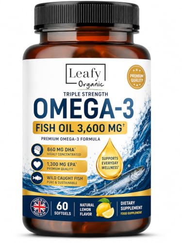 Image of Triple Strength Omega 3 Fish Oil 3600mg - 2160mg Omega-3 with 1300mg EPA & 860mg DHA - Wild Caught, Heavy Metal Tested, Natural Lemon Flavour - 60 Softgels
