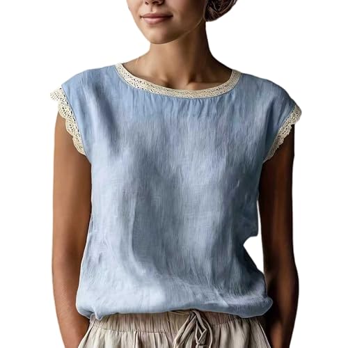 Blouse en lin coton femme haut leger respirant été dentelle