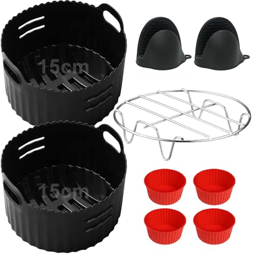 Accessoires Air Fryer pour COSORI petite 2 L, DEIME 2.5 L, YASHE 2,3L, Chefman 2 L, Accessoires pour friteuses à air chaud pour 1 à 2 personnes, Réutilisable Moule Silicone Air Fryer, 15CM