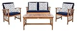 SAFAVIEH Outdoor Collection Fontana Natural/ Navy Blue Cushions/ Geometric...