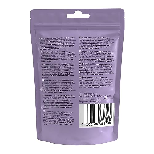 Chewies Fleischstreifen Mini aus 100% Ziege - 70 g - Fleischstreifen für Hunde - getrocknete Ziegenfleisch Kaustreifen - hypoallergen & getreidefrei - Dörrfleisch von der Ziege