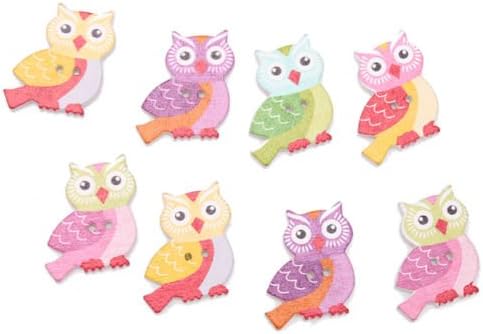 50pcs New Sale 2 Holes Mixed Color Owl Wooden Buttons Crafts Scrapbooking DIY