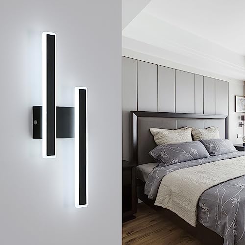 DELIPOP Applique da Parete Interno, 32W 3600LM Lampada da Parete LED Moderno Nero, Lungo LED Lampada a Muro in Acrilico, Luce Parete Camera da Letto per Scale Corridoio Soggiorno, Bianco Freddo 6500K